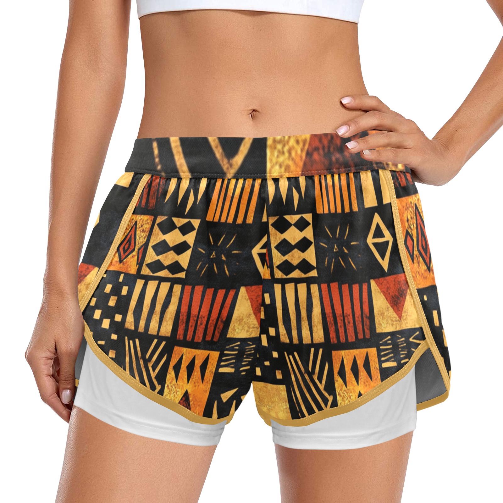 Calzonas tribales Pantalones cortos deportivos para mujer con forro de compresión (Modelo L63)