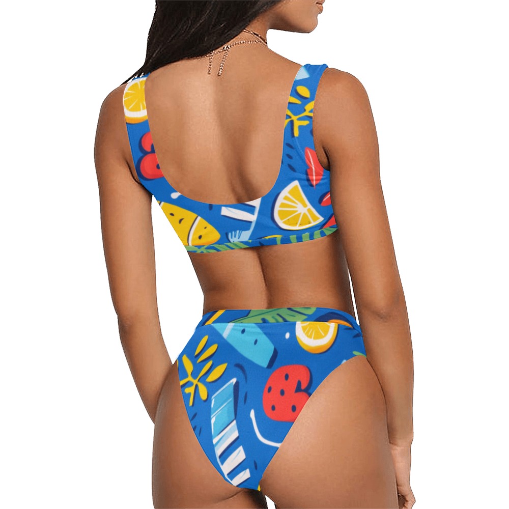 Bikini frutal Top deportivo y traje de baño bikini de tiro alto (Modelo S07) - Imagen 3