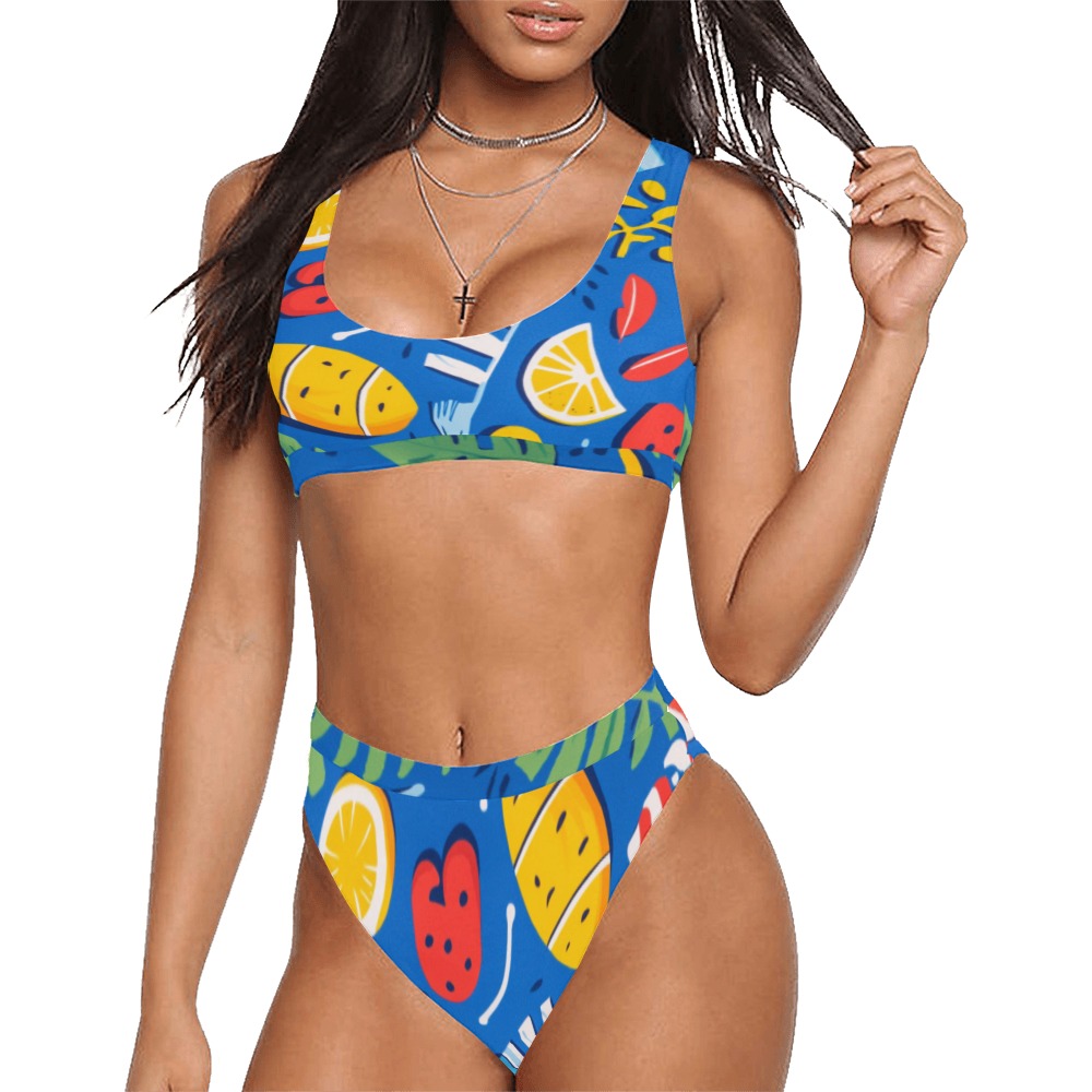 Bikini frutal Top deportivo y traje de baño bikini de tiro alto (Modelo S07)