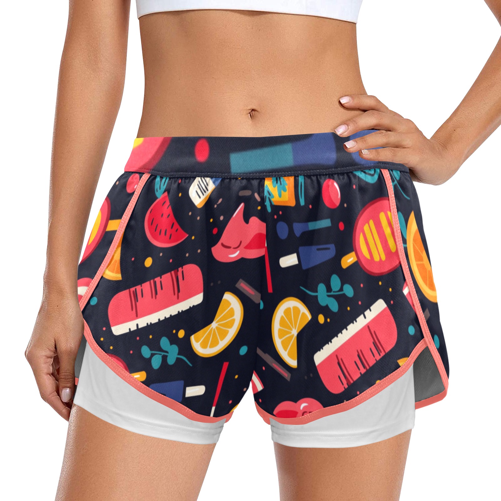 Calzonas frutales Pantalones cortos deportivos para mujer con forro de compresión (Modelo L63)
